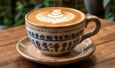 Café con leche en una taza de cerámica